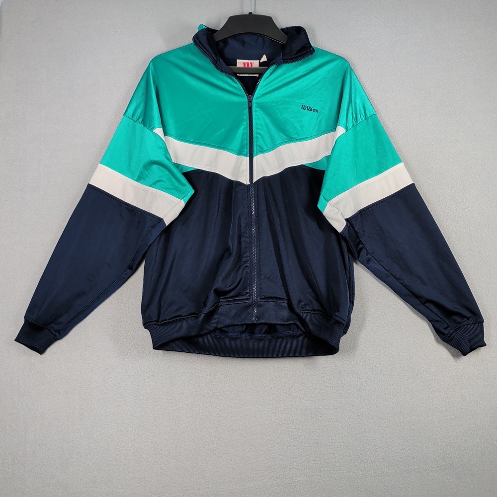 Vintage Wilson Track Jacket Mens‎ XL Teal Navy White Colorblock Full Zip